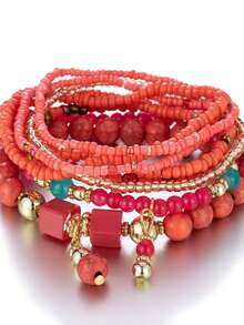 波西米亚风格多层串珠手链，弹力手链