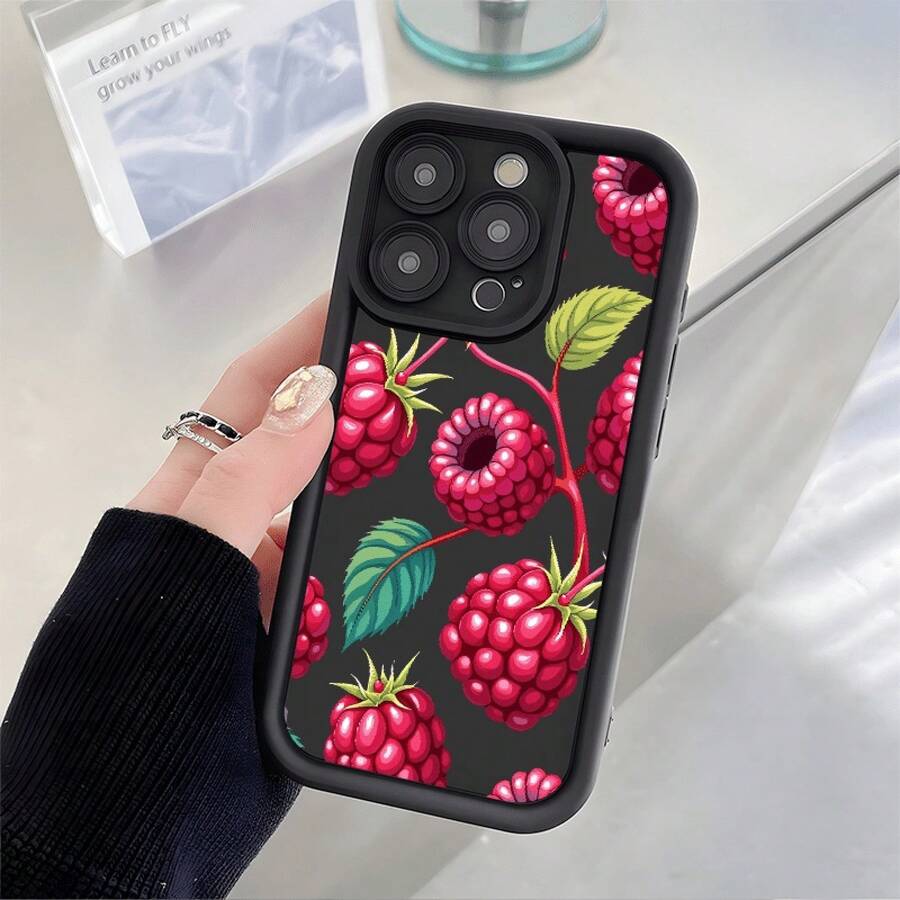 Estuche para teléfono 1PC Patrón de frambuesa, Estuche para teléfono New Eye Staircase Adecuado 11 12 13 14 15 16 PRO 12 13 14 15 16 PLUS X XS, Arañazos, Anticaída - Negro - Ver 1