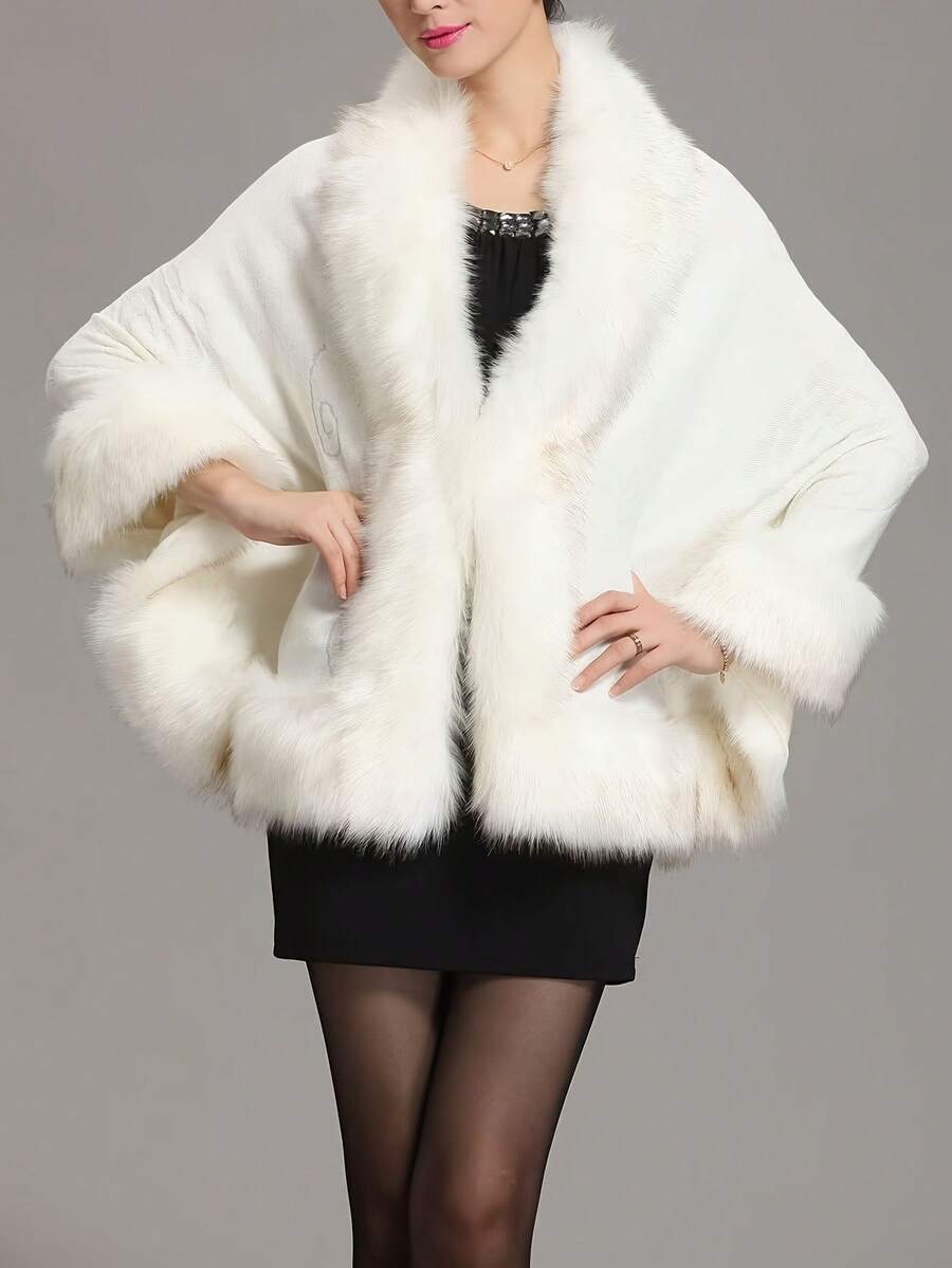 Elegante Cardigã Curto de Malha Jacquard de Acrílico Feminino, Xale de Pele Sintética com Fecho de Gancho e Olho, Cor Sólida Sem Mangas, Ideal para Festas e Eventos, Perfeito para o Outono/Inverno