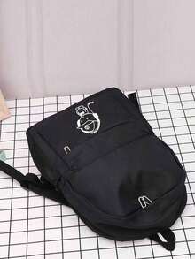 1pc Solid Color Fashionable Backpack, Versatile High Capacity Casual Travel Bag For Men And Women Book Bag - Black - View 2