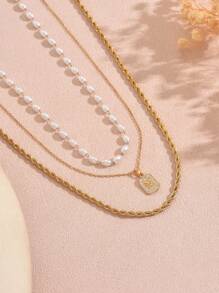 1 Set Fashionable Stainless Steel Women Necklace Set With Decorative English Letter M Pendant, Suitable For Women's Stylish Outfits