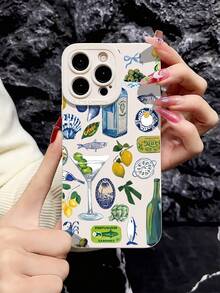 1个白色柠檬酒瓶和咸鱼图案防震TPU手机壳，兼容 16 15 14 13 12 11 Pro Max，防水防摔防刮。 - 彩色 - 查看 2