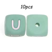 10件/26件，12毫米，绿色字母硅胶珠（A-Z）可用于DIY节日氛围|钥匙扣|背包挂件等，也可用作创意手链等