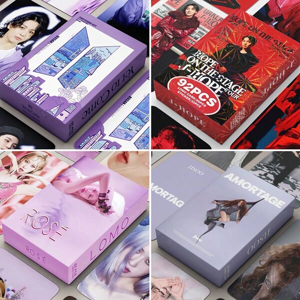 Kpop BT/S JIMIN J-Hope&Bt/S JK V JIMIN Jhope RM JIN 92pcs/55pcs ROSE JENNIE LISA&BP 55PCS TWICE Cartes Lomo à double face haute définition. Cartes de collection pour la Saint-Valentin, petit cadeau, groupe populaire, collection de cartes, nouvelle collection de cartes de voeux, collection d'affiches de cartes, produits dérivés de musique populaire, petite carte de décoration de boîte cadeau, Kpop