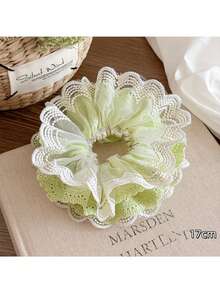 1 件优雅绿色蕾丝多层发圈，柔软马尾辫夹，适合女性日常使用，温和发饰，发圈，发圈，发球，休闲 - 彩色 - 查看 7