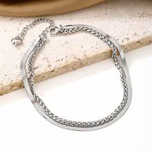 1pc Minimalist Stainless Steel Double Layer Snake Bone Chain Anklet