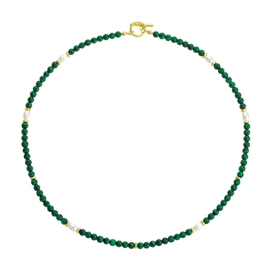 Minimalist Style 4mm Small Natural Green Malachite Gemstone Necklace For Women OT Clasp Necklace Gemstone Jewelry