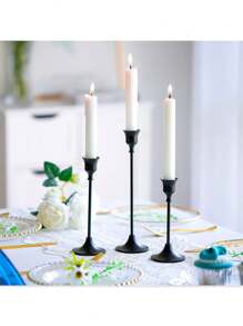 1Pc/1Set Exquisite And Elegant Metal Cone Candle Holder, European Style Black Candle Holder Set, Romantic European Style Candle Holder, Detachable Candle Holder, Pillar Candle Holder, Pillar Candle Holder, Anti-Scald Candle Holder, Romantic European Candlelight Dinner Wedding Decoration Candle Holder, Four Seasons Candle Holder