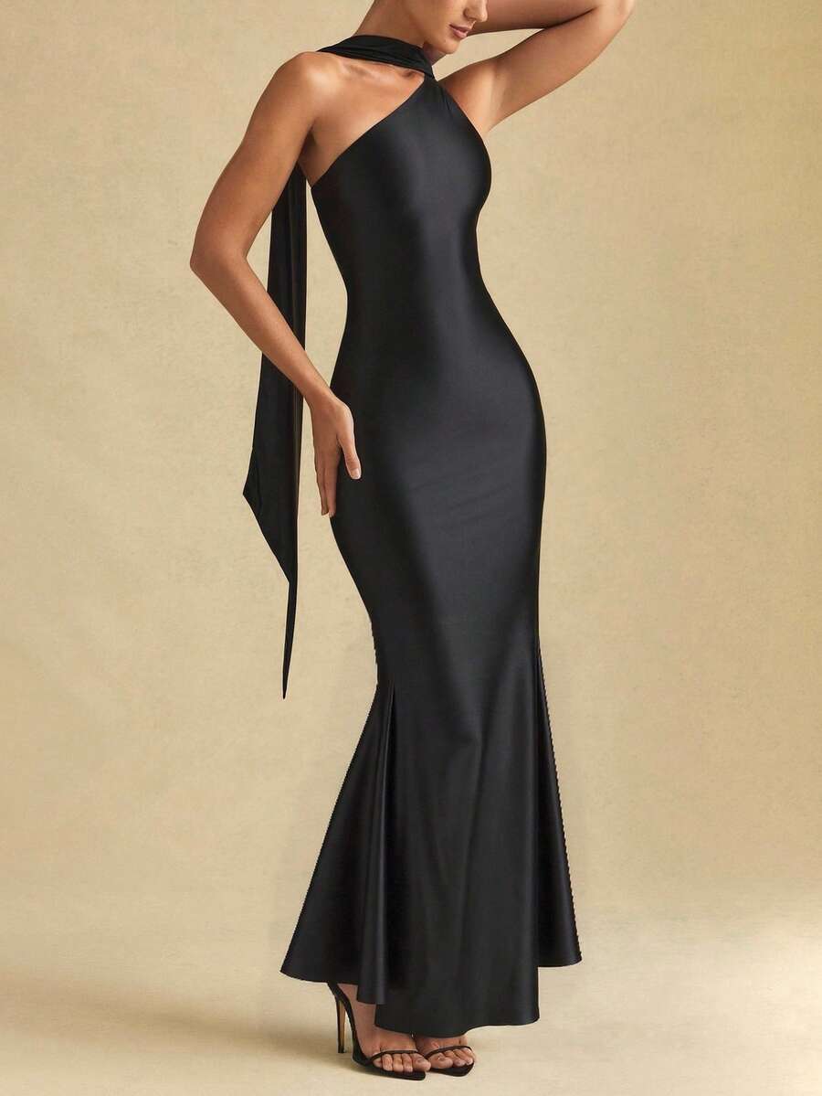 Sexy Bodycon Halter Asymmetric Mermaid Cocktail Party Dress, Halloween Party Dress
