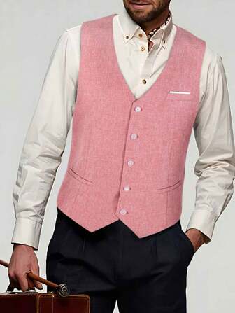 1pc Vintage Gentleman's Suit Vest, Business Casual Waistcoat For Men