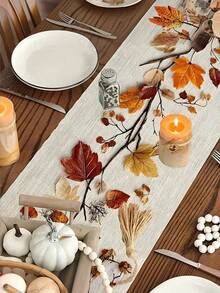 1pc Autumn Leaves Table Runner – Rustic 100% Polyester, Rectangular Fall Design With Vibrant Leaf Patterns, Perfect For Holiday Parties, Kitchen, Fireplace, And Farmhouse Decor, Kitchen Table Setting | Autumn Leaf Pattern | Quality Craftsmanship, Fall Decorations For Home