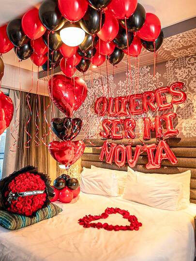 Set de 53 globos para propuesta, incluye globos de letra de 16 pulgadas que deletrean "¿QUIERES SER MI NOVIA?", globos en forma de corazón, adecuado para decoración de fiesta temática de propuesta, decoración ambiente de compromiso