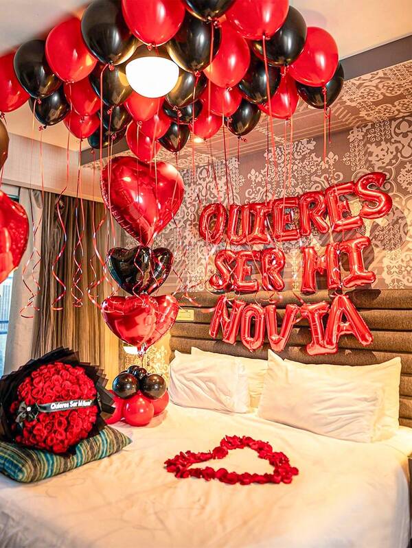 Set de 53 globos para propuesta, incluye globos de letra de 16 pulgadas que deletrean "¿QUIERES SER MI NOVIA?", globos en forma de corazón, adecuado para decoración de fiesta temática de propuesta, decoración ambiente de compromiso