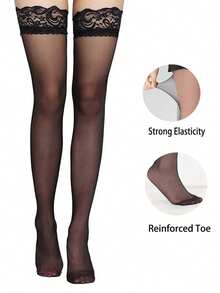 1/4 Pairs Of Women's Knee Socks, Bow Knee Socks, Girls Thigh Socks - Black - View 5