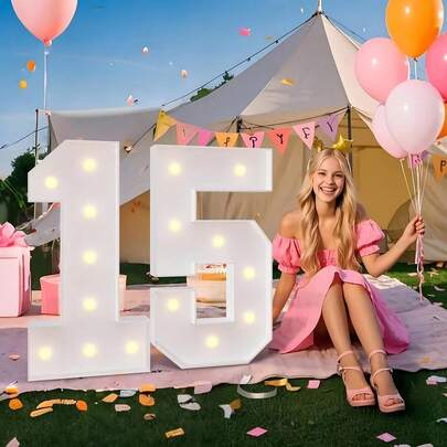 1piece Set Of Marquee Numbers, Light Up Numbers, Mosaic Numbers For Balloons, 73 Cm / 28.7inch LED Digital Frame, KT Panel, Numbers 0 To 9, Insert. KT Panel Support, Festive, Birthday And Christmas Decorative Lights,Birthday Decorations,