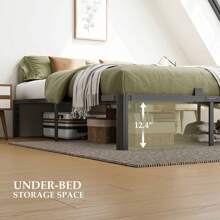 14 Inch Bed Frames With Headboard Hole And Round Corner Legs Mattress Retainers 3500LBS Heavy Duty Steel Slats No Box Spring Needed Platform Noise-Free Easy Assembly