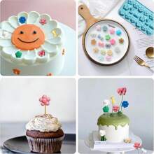 1 件硅胶花巧克力模具雏菊郁金香花蝴蝶结模具用于糖果、果冻、冰块、布丁、肥皂、饼干制作，可重复用于烘焙甜点 - 彩色 - 查看 6