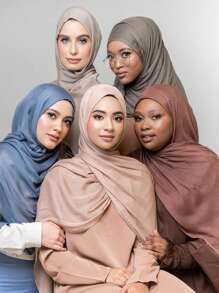 1pc Modal Viscose Solid Muslim Hijab, Fashion Breathable Plain Lightweight Headscarf, Double Needle Lockstitch Refined Edging Craftsmanship, Women Scarf For Lady, Suitable For All Seasons