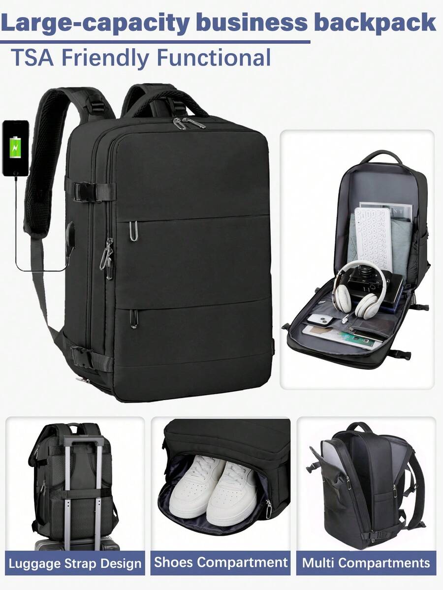 1pc Large Capacity Backpack With Shoe Compartment, Casual Backpack With Charging Port, Portable Laptop Backpack For Hiking, Trekking, Outdoor, Sports, Students Bags For Holiday