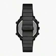 Fossil ساعة رجالية ستانلس ستيل بميناء مربع أنالوجية رقمية ، سوار أسود، وظيفة عرض التاريخ والإنذار 12-24 ساعة، مناسبة للارتداء اليومي، هدية للرجال، FS5891