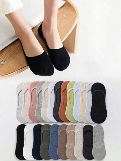 10/20pcs Random Colorful Simple & Personalized Boat Socks, Silicone Non-Slip Invisible Socks, Suitable For Daily Wear, Home, Office, Casual Christmas Gift