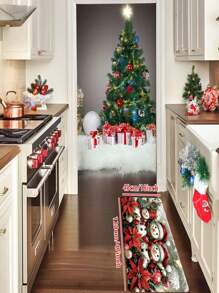 1/2 pièces Tapis de bienvenue Bonhomme de neige de Noël - Tapis de sol avec design de poinsettia/boule de Noël, tapis de cuisine Bonhomme de neige décoratif d'hiver de Noël, convient pour la décoration de vacances dans les salons et les chambres à coucher - Conception imprimée mignonne de bonhomme de neige, cadeau parfait pour la famille et les amis