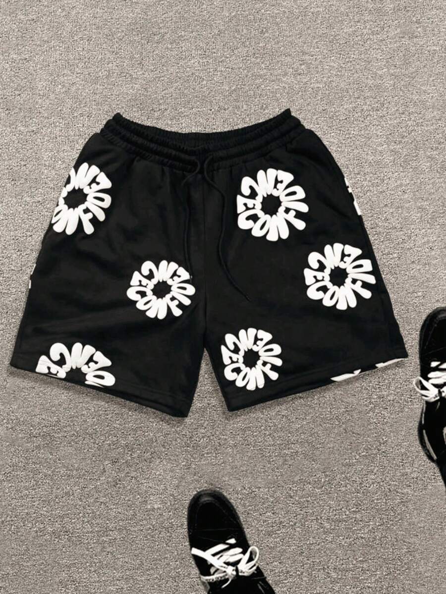 2025 Summer Beach Pants Casual Harajuku Y2 American 3D Printed Flower Shorts Vacation Outdoors Men Shorts Male Shorts - 黑色 - 查看 1