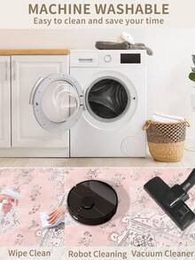 1 peça de tapetes rosa, estilo boêmio, tapete de corredor, 850g/m², 0,5cm de espessura, antiderrapante, lavável e lavável à máquina, decoração de casa, sala de estar, cozinha, corredor, quarto, sala de jantar, escritório, todas as estações