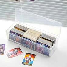 Caja organizadora compartimentada de plástico transparente con capacidad para más de 550 tarjetas de juego, caja de almacenamiento portátil con divisor ajustable para tarjetas - Solo caja - Ver 2