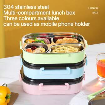 304 Stainless Steel Bento Lunch Box, Suitable For Office Workers And Students, Thermal, Nordic Style, Portable, Microwave , Compartmentalized, Prevents Cross-Contamination, For Meals, Soups, Fruits