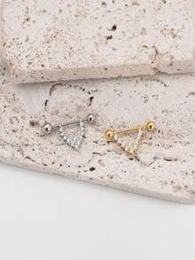 IN Z 1只925纯银镀金V形全水晶螺丝耳环，简约低敏耳环，适合女性日常/派对佩戴 - 彩色 - 查看 4