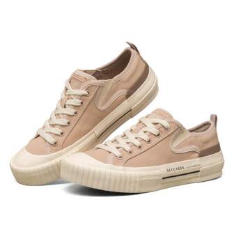 Skechers Zapatillas de lona de primavera con diseño de luna nueva para mujeres, zapatos informales tipo galleta 155391