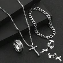Conjunto de joyería de 3 piezas con colgante de cruz negra, collar de cadena de caja minimalista para hombres