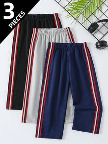 3pcs/Set Boys Casual Straight Leg Trousers, For Kids & Toddlers, Spring & Autumn, Ages 4-12 - Multicolor - View 1