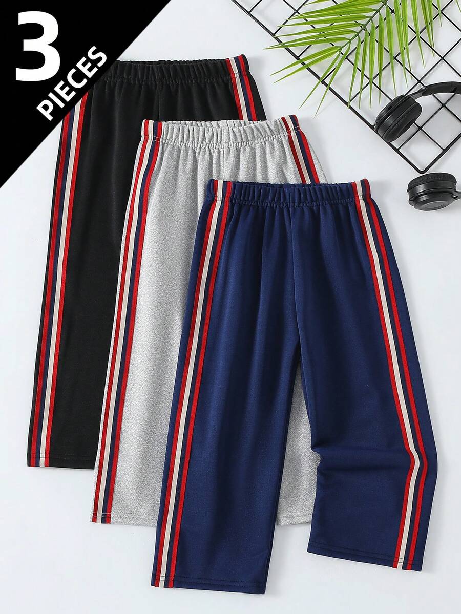 3pcs/Set Boys Casual Straight Leg Trousers, For Kids & Toddlers, Spring & Autumn, Ages 4-12 - Multicolor - View 1