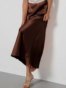 Se-Helo 时尚女士弹力缎面质感缎面长裙 - 栗棕色 - 栗棕色 - 查看 8