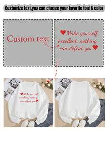 定制秋冬女式运动衫，添加您的文字，选择您喜欢的颜色和字体，设计您自己的个性化印花短袖T恤，周年纪念礼物，情人节，定制礼物，情人节，定制女式上衣，送给女朋友/家人的礼物，母亲节礼物，生日礼物，结婚礼物等。 - 白色 - 查看 3