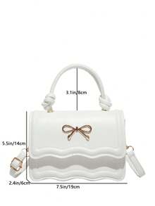 时尚迷你简约五金蝴蝶结装饰多功能手提包，适合购物、钱包、逛街、年轻女性、大学生、新人、白领。非常适合办公室、大学、工作、商务、通勤、户外活动、旅行和短途旅行。 - 白色 - 查看 7