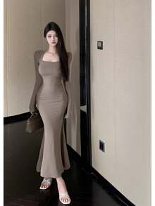 Women Long Dresses - 咖色 - 查看 1