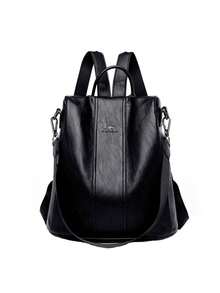 Women's Leather Backpack Casual Stylish Anti-Theft - Red - View 2