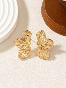 1 对时尚花卉元素度假旅行、派对、户外运动哑光耳钉 - 紅色 - 查看 4