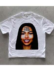 Women Men Mariah Scientist Rapper Young Hip-Hop Tee Tshirt, Women Tee Classic Free Thugs Print Round Neck Short Sleeve T-Shirt Y2K Vintage Streetwear Graphic Oversized Cotton Women TopsLoose And Comfortable - A1 - 查看 2
