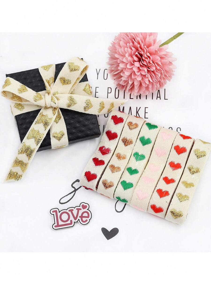 1 pieza de cinta de rizo de algodón con estampado de corazón, 3 tamaños para ramos de flores, envoltura de pasteles y regalos, manualidades DIY