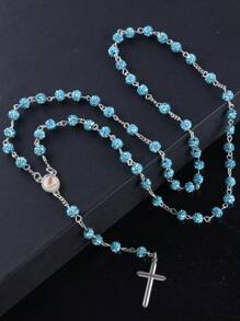1pc Classic Crystral AB Color 59pcs 6mm Disco Rhinestone Beads Religious Cross Necklace, Catholicism Praver Bead Rosary Jewelry With Cross Pendant