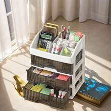 Transparente Kunststoff Mehretagenaufbewahrungsbox - Parfüm, Pflegeprodukte, Make-up Pinsel und Bad-Utensilien Desktop Aufbewahrungsbox, staubdicht Schminktisch und Schreibtisch Organizer, modernes ästhetisches Design, einfacher Stil, stabiles Material
