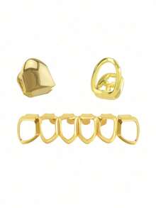 一套镂空上口和全镂空嘻哈牙套，派对俱乐部装饰，情人节礼物，男女通用，可调节，母亲节礼物 - 彩色 - 查看 2