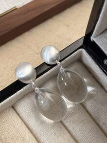 1 Pair Oval Resin Drop Earrings, Vintage French Textured Metal Ball And Teardrop Earrings, Fashionable