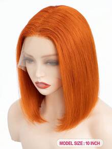 QVR QUEEN VIRGIN REMY Tóc giả bobo ren phía trước kiểu T-part 100% tóc thật, có tóc con, tóc Remy nguyên chất, tóc giả ren rẽ ngôi giữa, đường chân tóc tự nhiên, tóc giả màu cam không cần keo dán, dành cho nữ. - trái cam - Xem 2