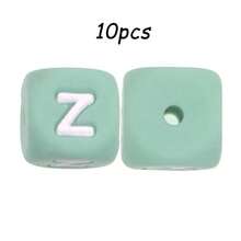 10件/26件，12毫米，绿色字母硅胶珠（A-Z）可用于DIY节日氛围|钥匙扣|背包挂件等，也可用作创意手链等