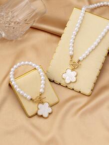 1 Set Women's Pearl & Clover Suit, Elegant European Style